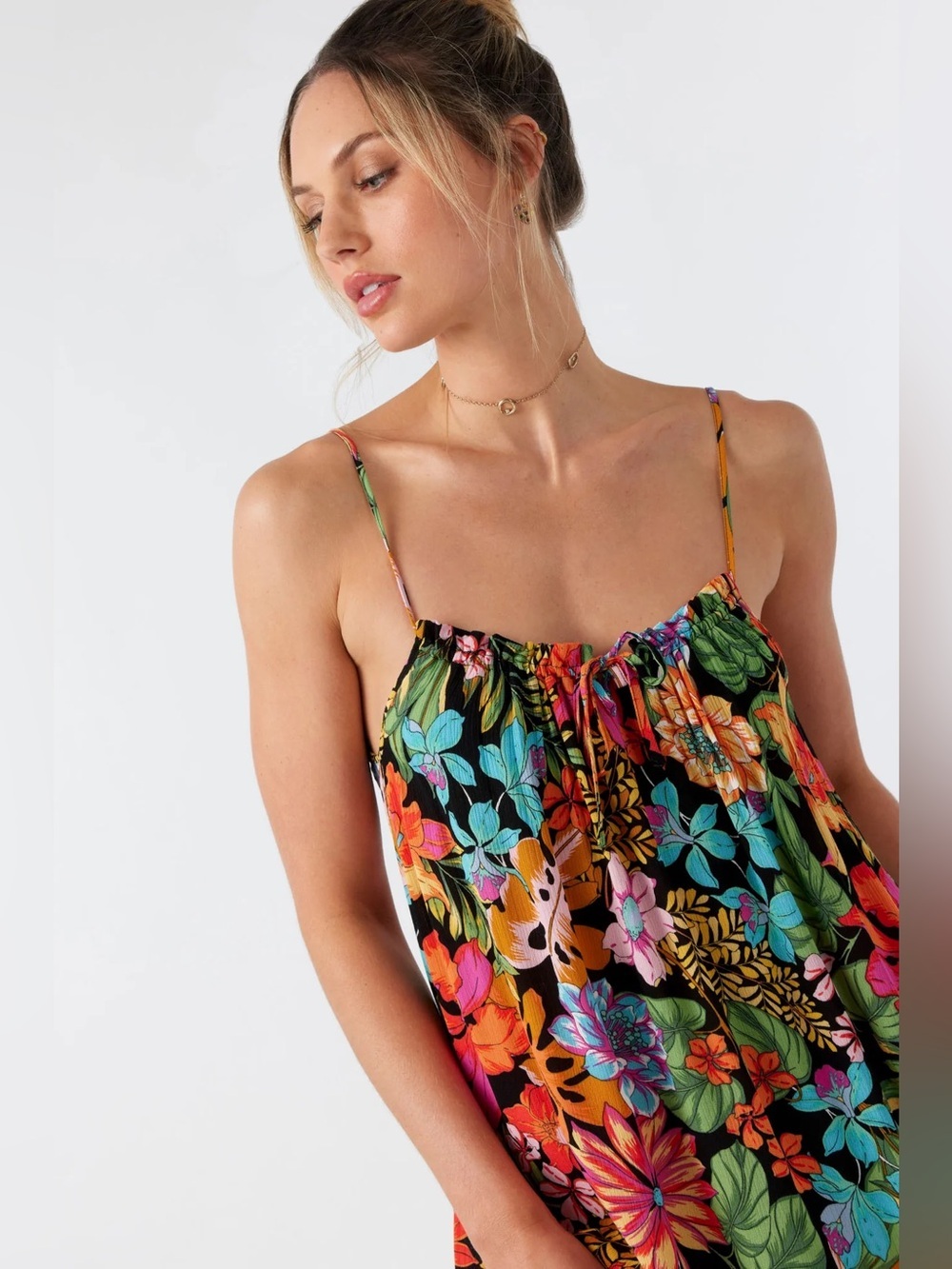 O’Neill Rainn Maxi Dress XL 100% Viscose Flowy Tropical Resort Beach Boho